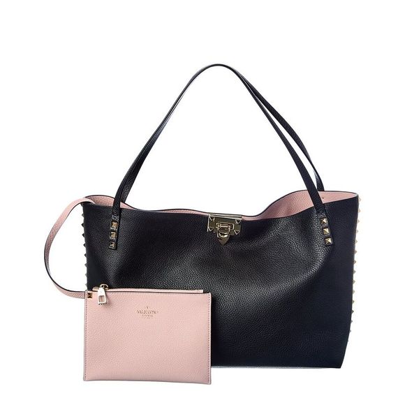 Valentino Handbags - Valentino Rockstud Alcove Medium Grainy Leather Tote, Black